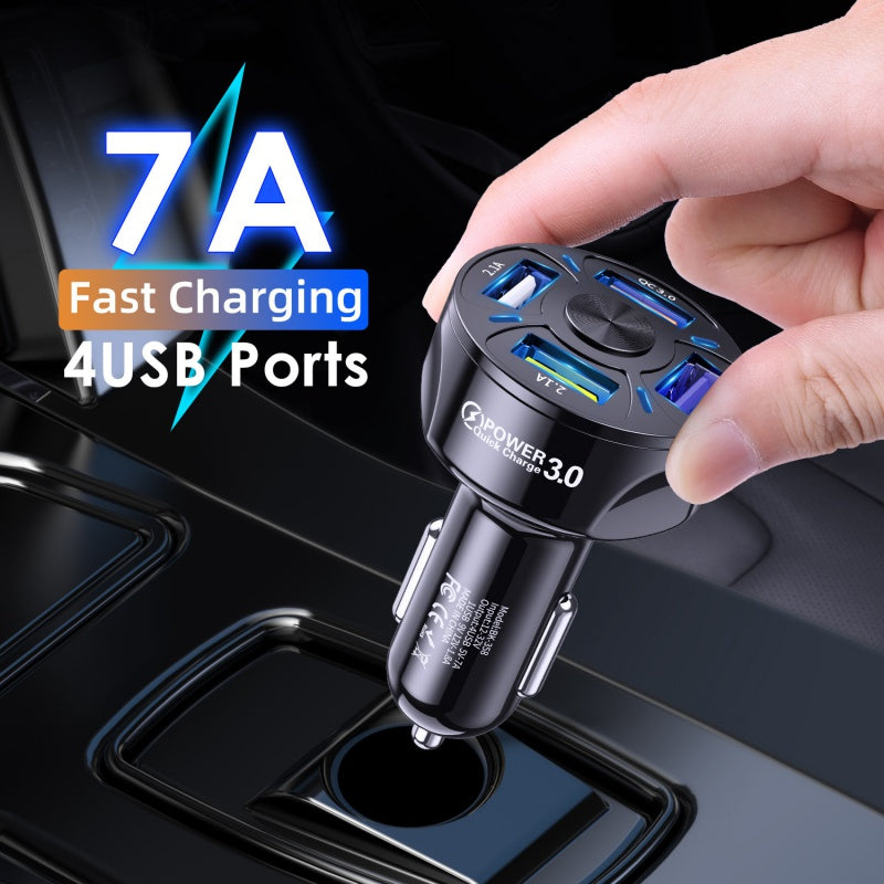 4-Port Fast Charging Car Charger Adapter