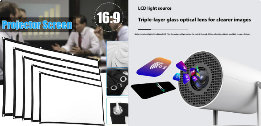 Portable 180 Degrees Auto-Focus Home Projector