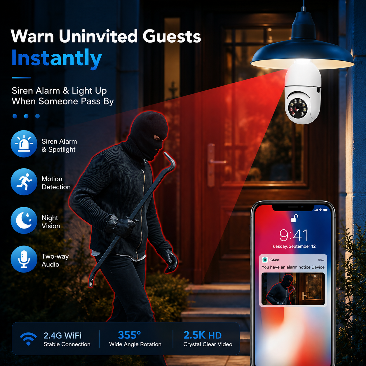 2.5K High-Definition Light Bulb Camera