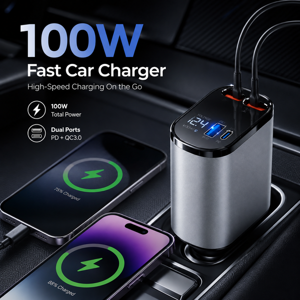 100W USB-C Fast Charging Car Adapter